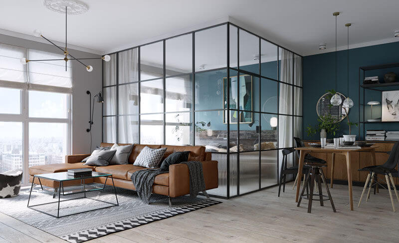 a domestic internal glass partition in a home in birmingham